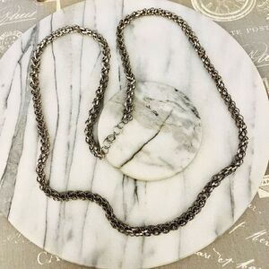 Vintage Circle Chain Link Necklace 40” Long Textured Silver‎ Toned Metal MCM